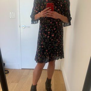 GANNI printed gorgette mini dress with ruffle trim